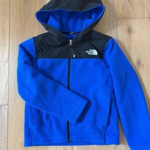 Size 6 The North Face Kids Black and Blue Fleece Hoodie, spring or fall coat